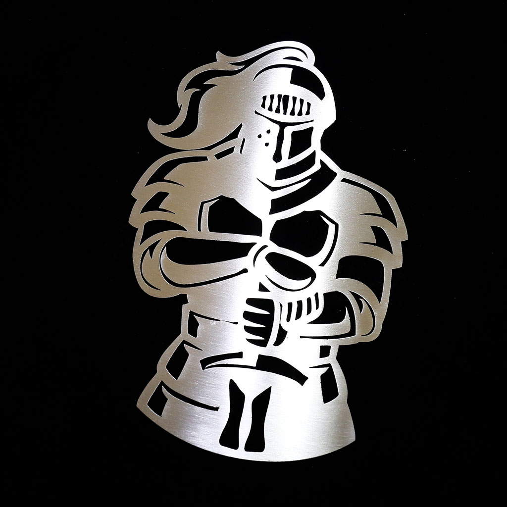 Stainless steel laser-cut knight by JSR (UK)